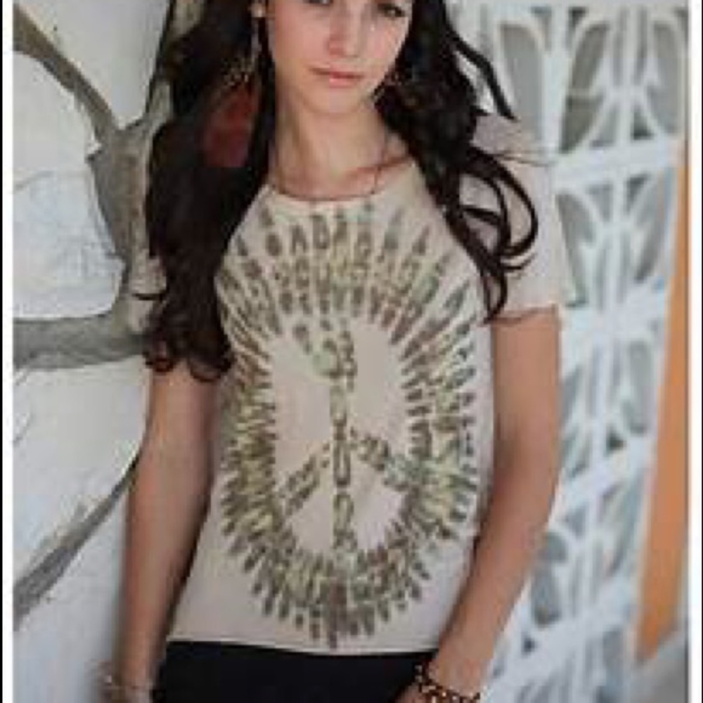 Chaser Cotton Fringed Peace Sign T Shirt S EUC